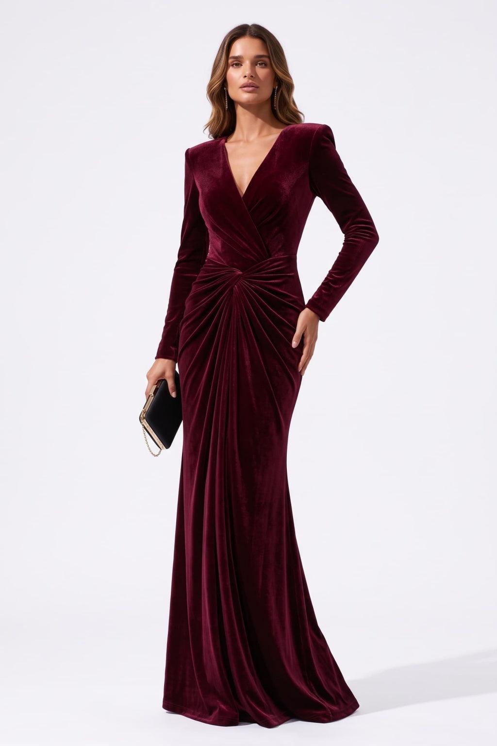 Trumpet-Mermaid Floor Length Velvet Special Occasion Dress CS1094 - Wine - COCOMELODY
